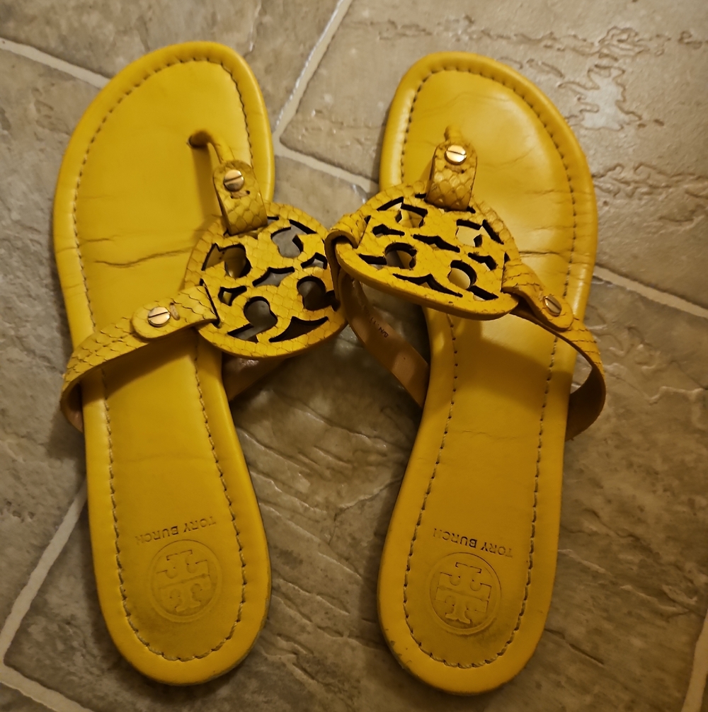 Tory Burch Bright Yellow Logo Thong Sandals